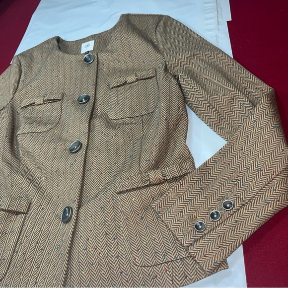 CAbi Penny Herringbone SPECKLED JACKET Button Blazer 3170 Bow pockets Round Neck - Picture 13 of 16